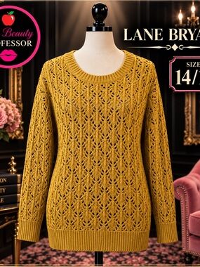 💕Lane Bryant 14/16 Mustard Open Knit Pointelle Long Sleeve Sweater